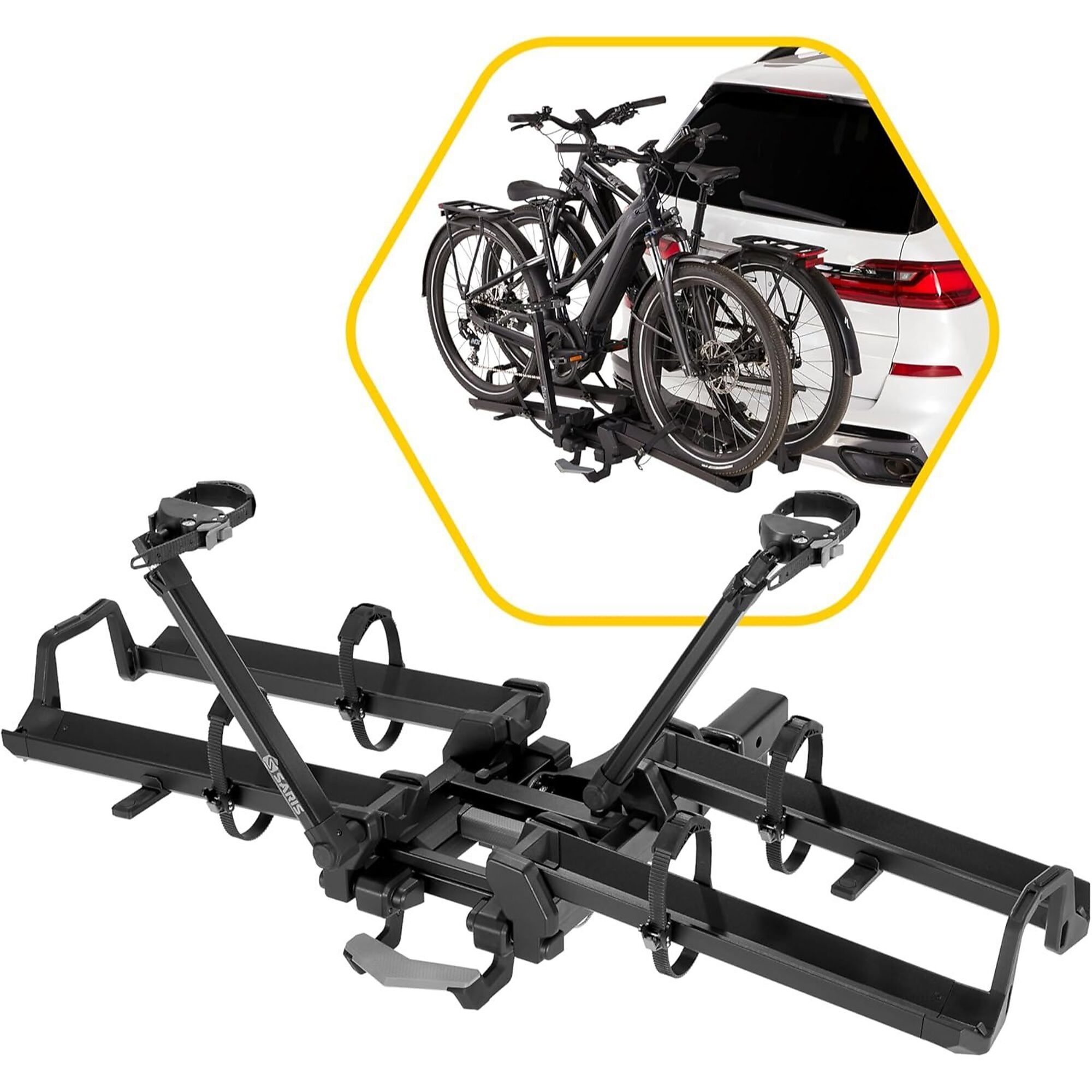 Saris Cycle-On 2 E-Bike Hitch Rack, Ramp Loading, Foldable, 1.25" & 2" Hitch Receiver